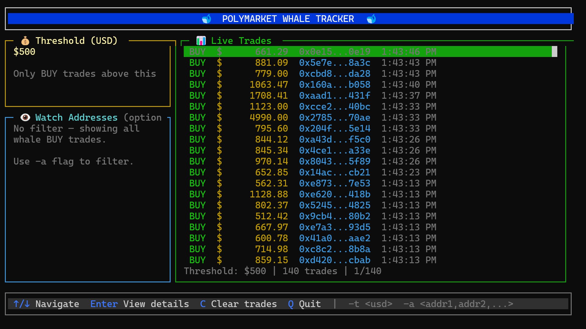 Polymarket Whale Tracker TUI