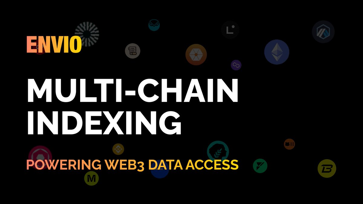Envio 'Multi-Chain Indexing: Powering Web3 Data Access' banner with floating chain logos on a black background